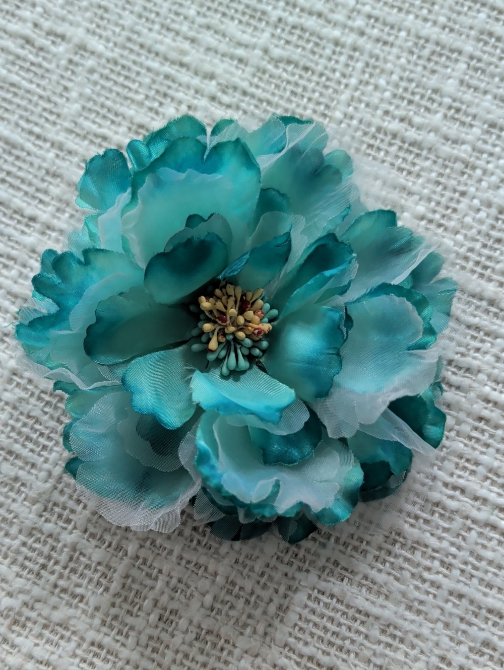 Teal Fabric Flower Brooch or Hair Clip